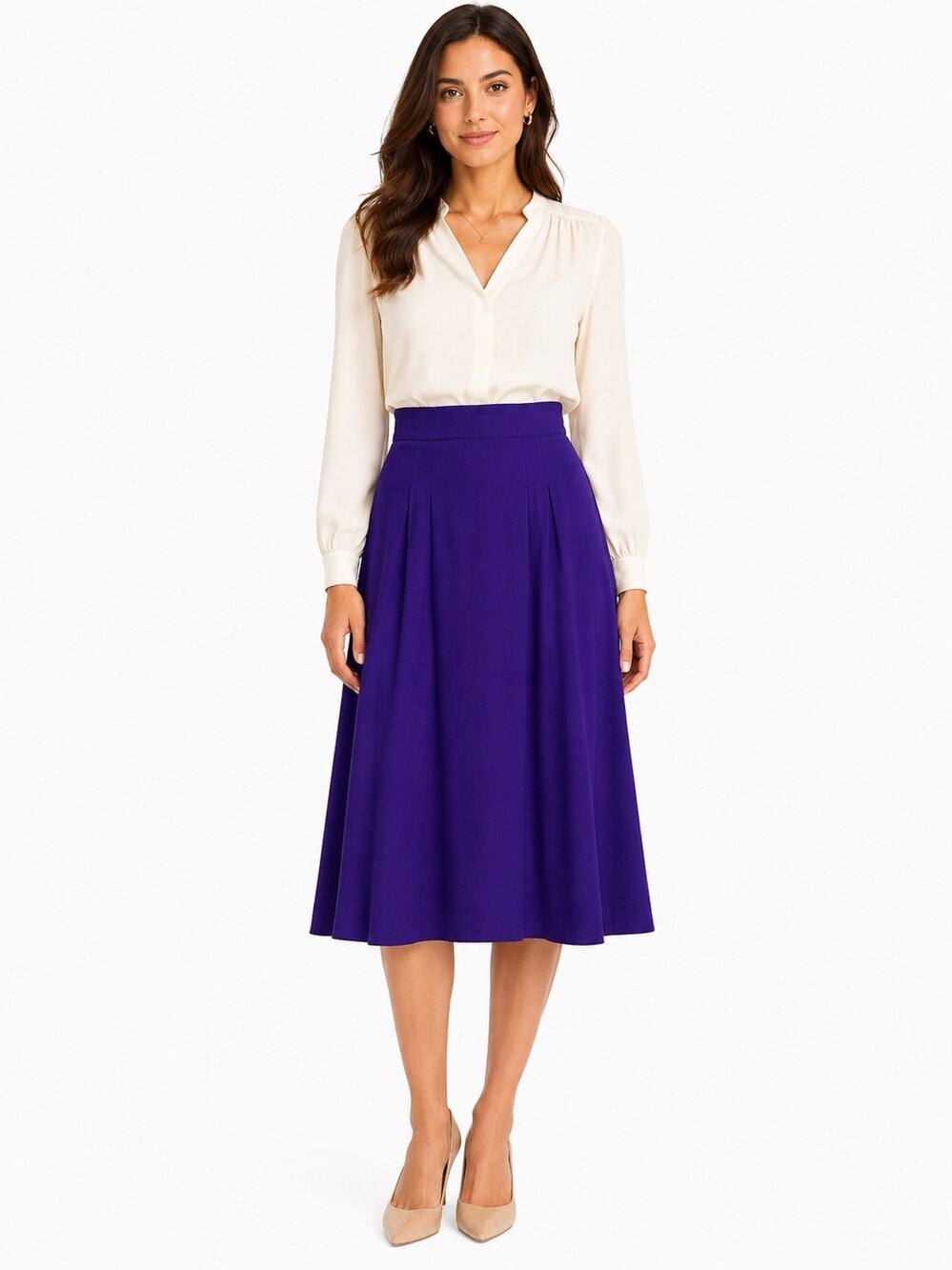 Vintage 1980s Talbots Gianni Sport Petites Wool Midi Skirt Purple USA Size 4